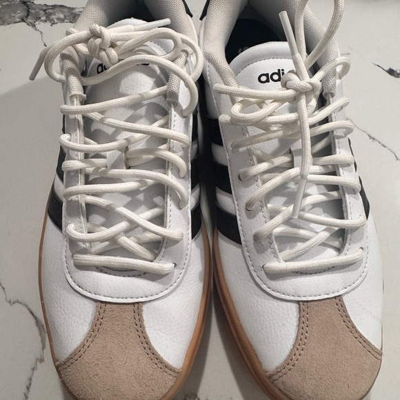 Adidas White and Black Sneakers with Tan Sole - Picture 2 of 5